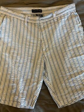 Siegfried & Co. Men 's Blue and White Striped Flat Front Shorts